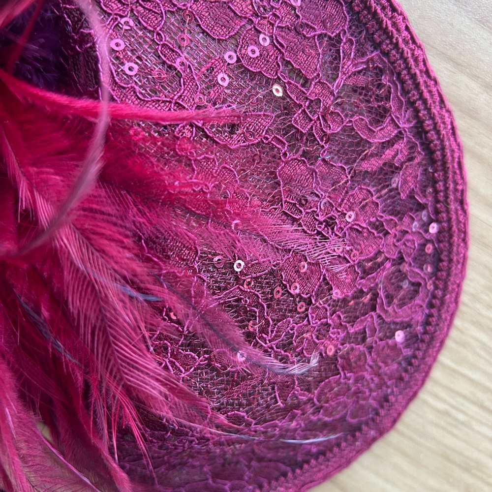 Handmade in Ireland Elegant Feathered Burgundy Fascinator - Picture 7 of 10